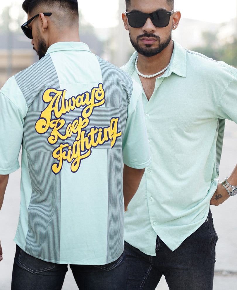 Pista Green Back Print Oversize Drop Shoulder Shirt