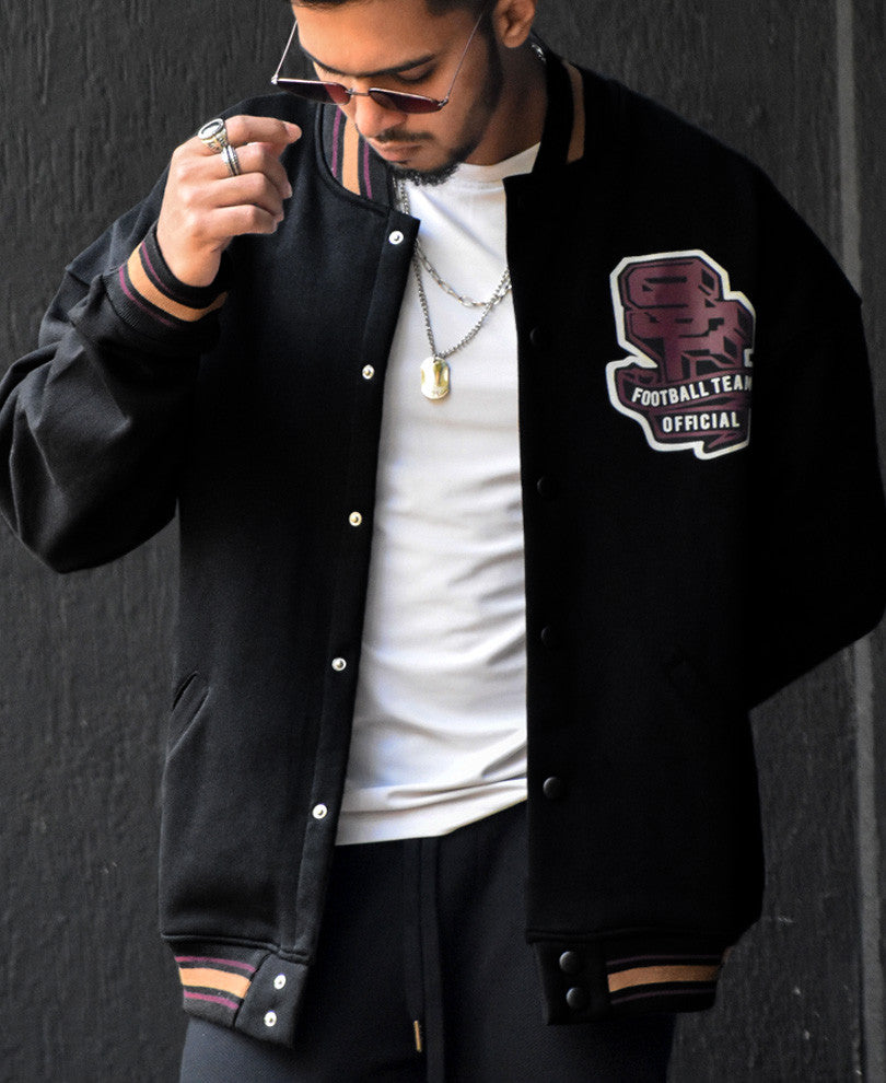 Black Back Print Oversize Varsity Jacket D