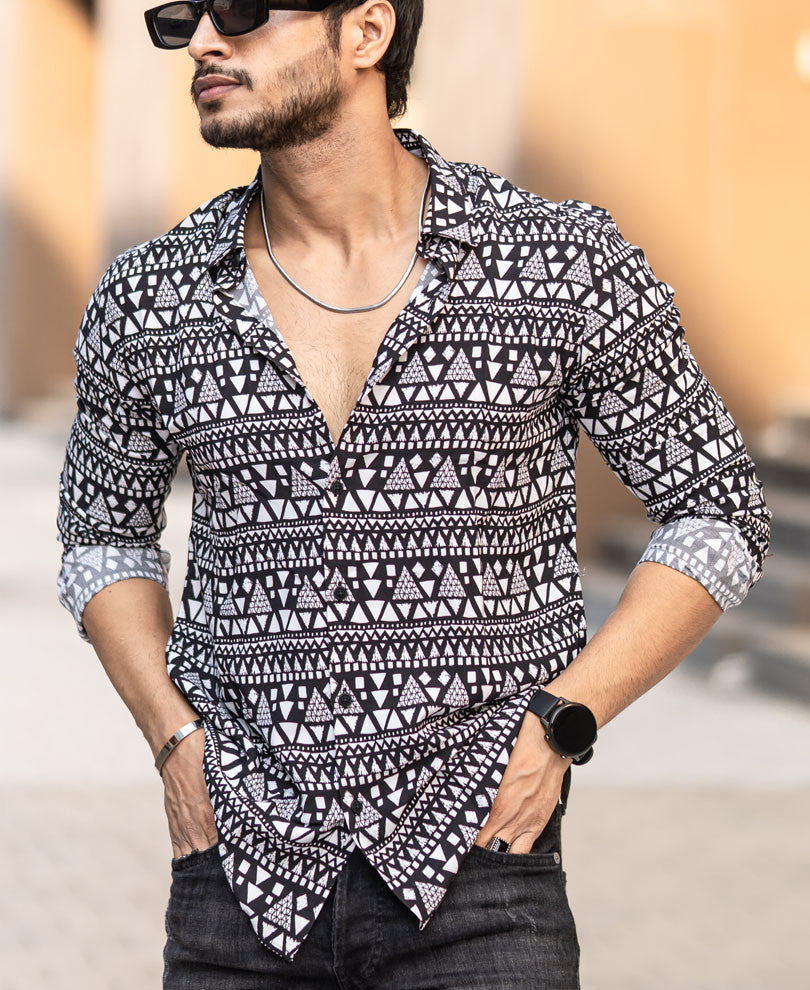 Black Ethnic Print Full Sleeves Shirt