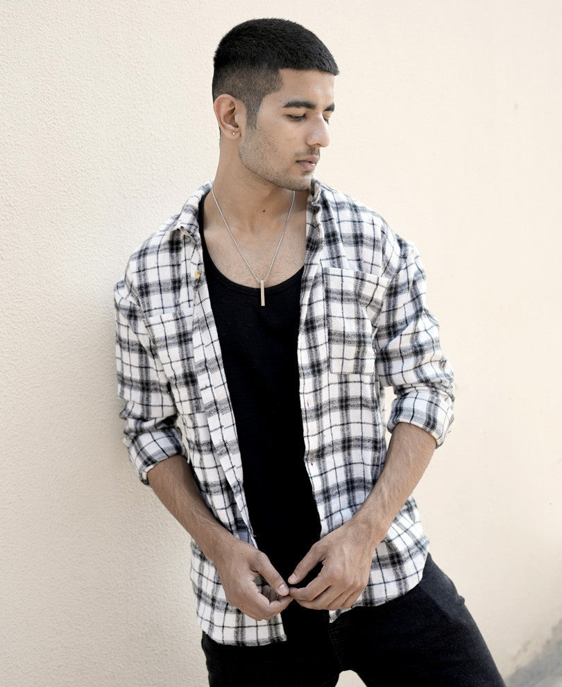 Black And White Checks Oversize Drop Shoulder Shirt