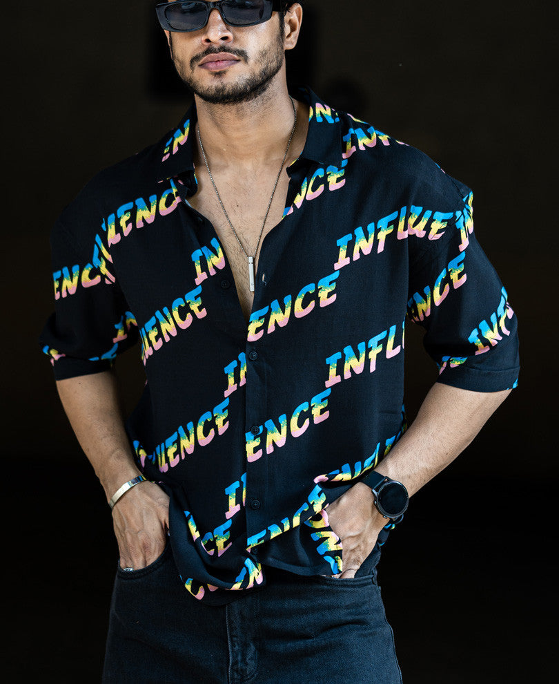 Black Influence Print Oversize Drop Shoulder Shirt