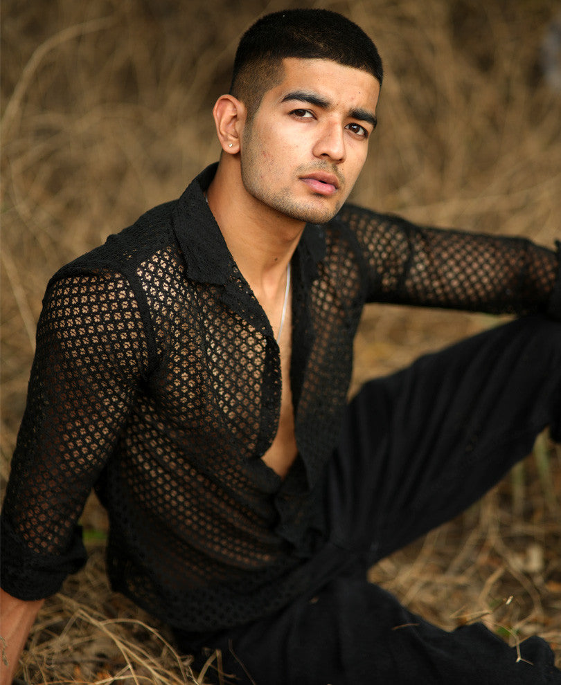 Black Sheer Pattern Full Sleeves Shirt