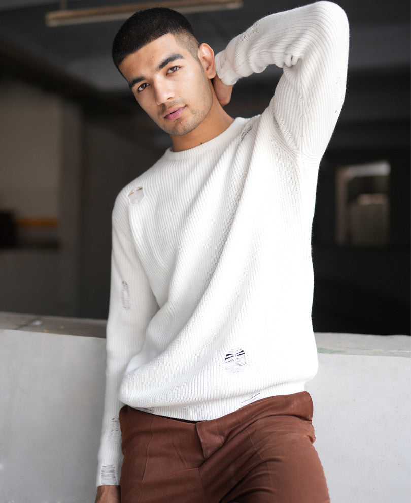 White Round Neck Full Sleeves Sweatshirt