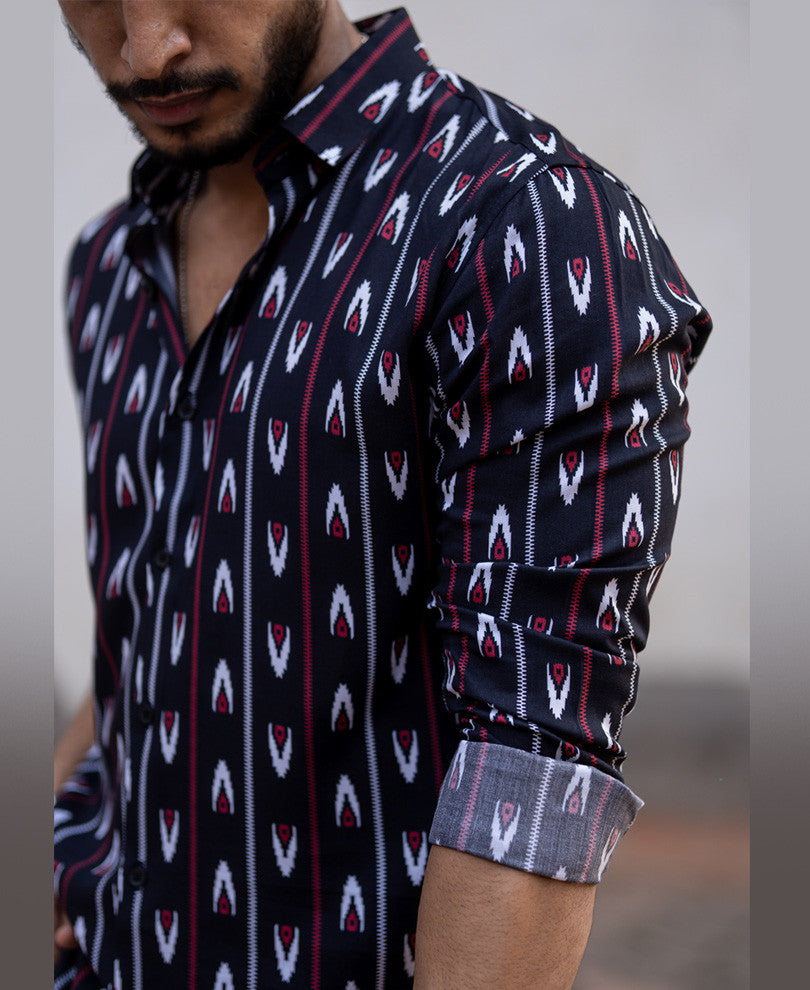 Black Motifs Printed Full Sleeves Shirt