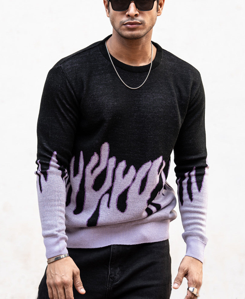 Black With Purple Flames Full Sleeves Sweatshirt