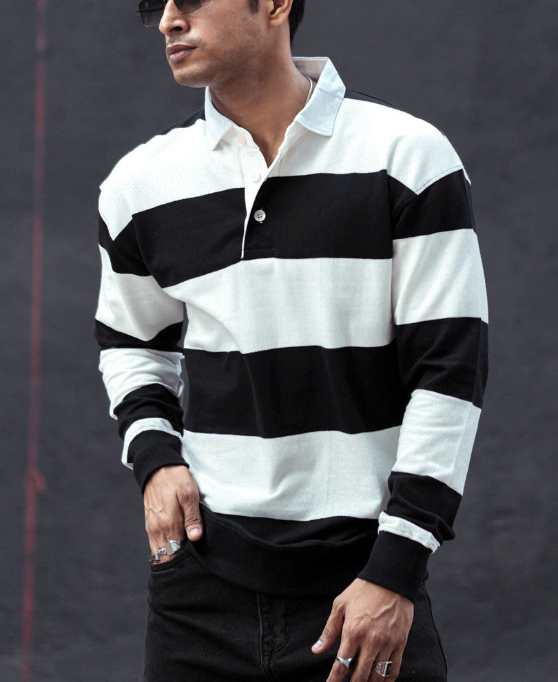 Black And White Striped Oversize Drop Shoulder T Shirt