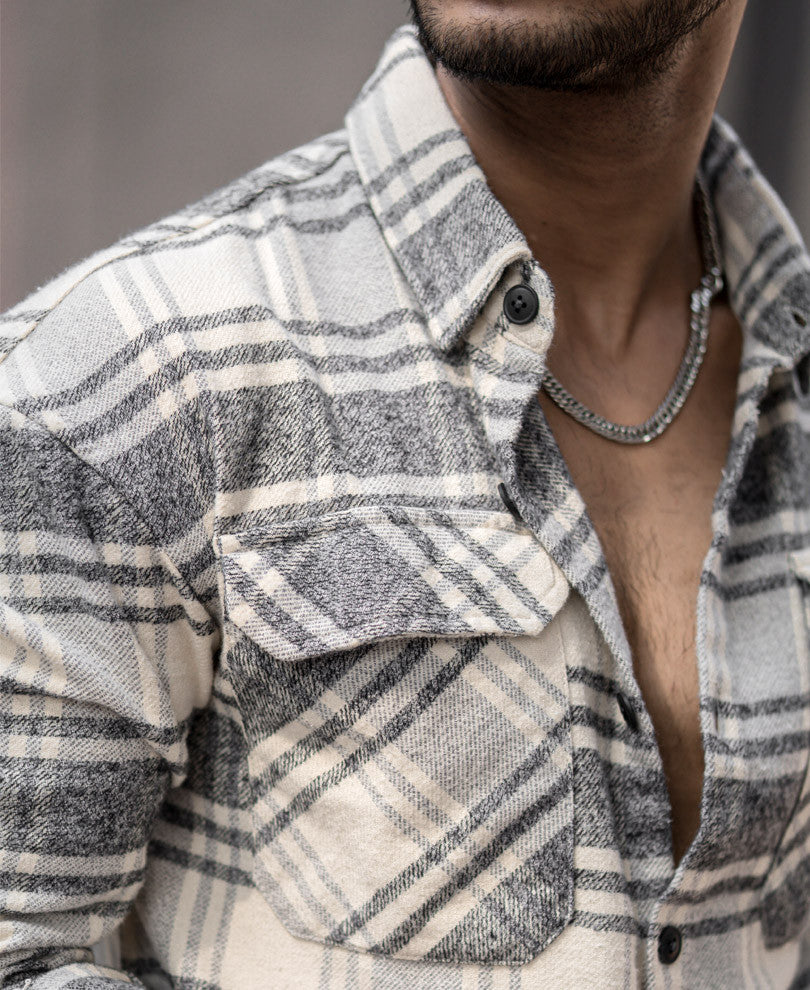 Cream Flannel Check Oversize Drop Shoulder Shirt
