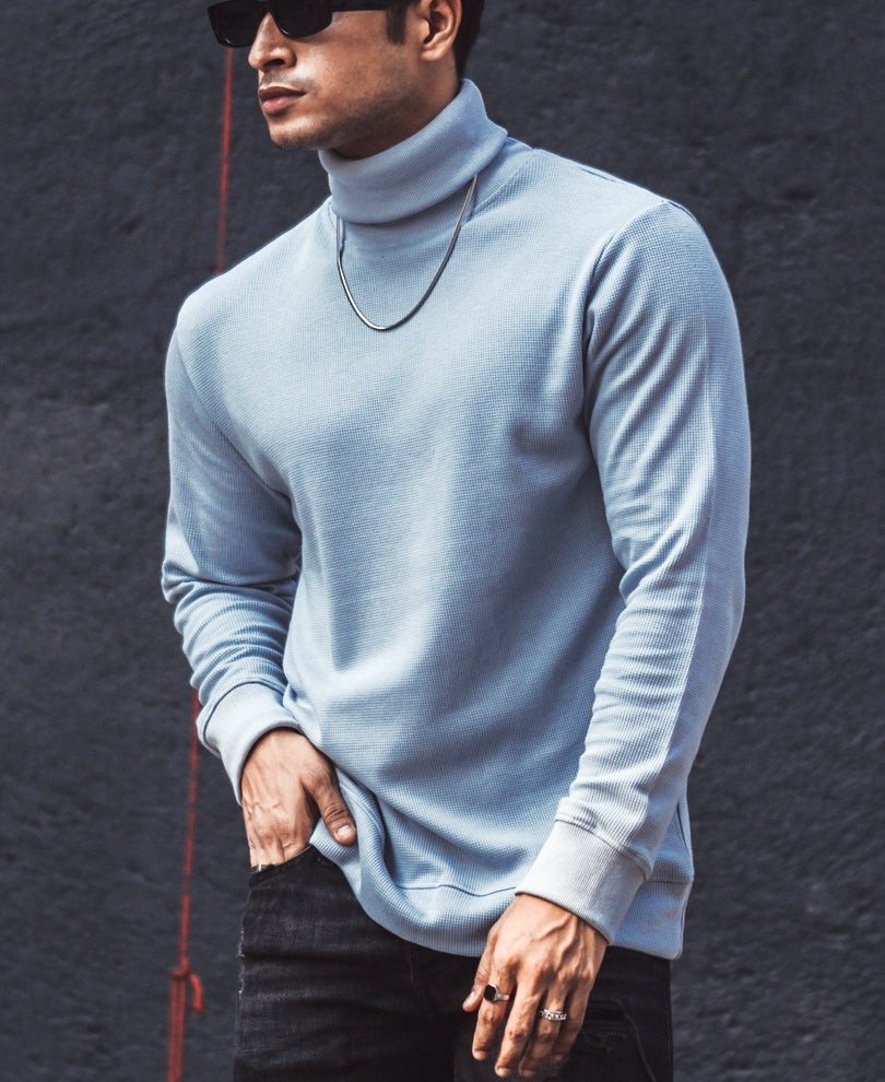 Grey Polo Neck Full Sleeves T Shirt