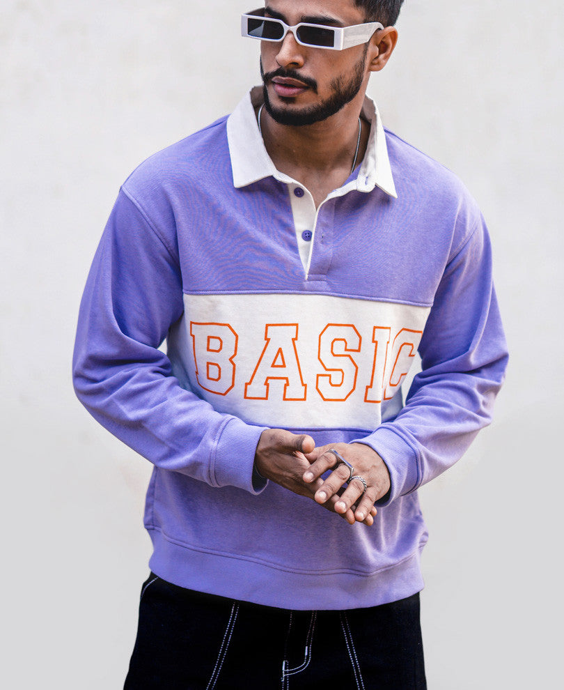 Purple Basic Print Collar Oversize Drop Shoulder T Shirt