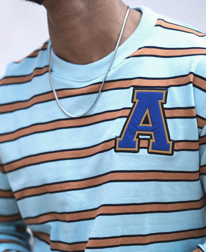 Sky Blue Stripes Full Sleeves T Shirt