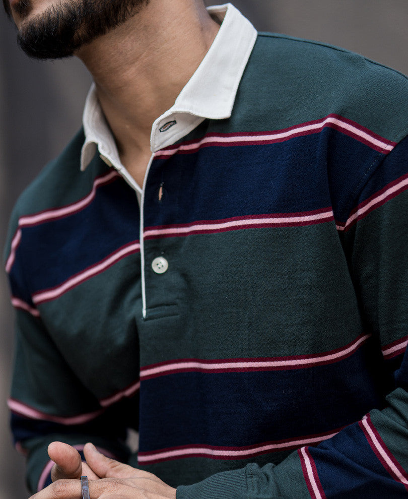 Olive Green Striped Oversize Drop Shoulder T Shirt