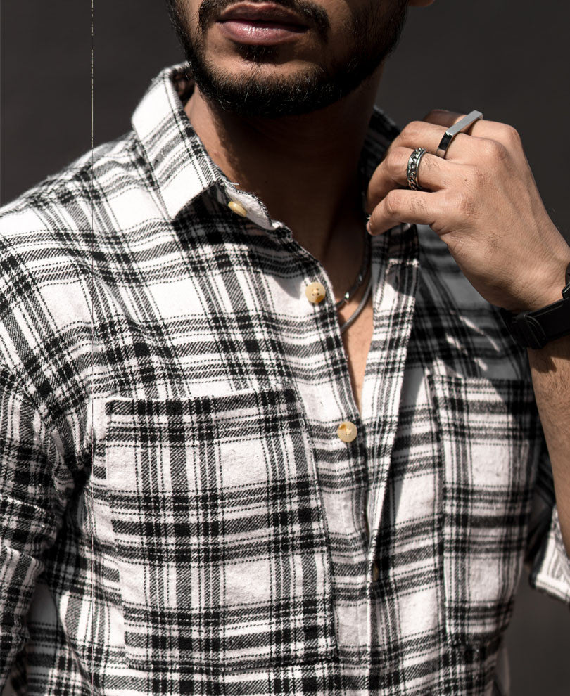 White Plaid Checks Oversize Drop Shoulder Shirt