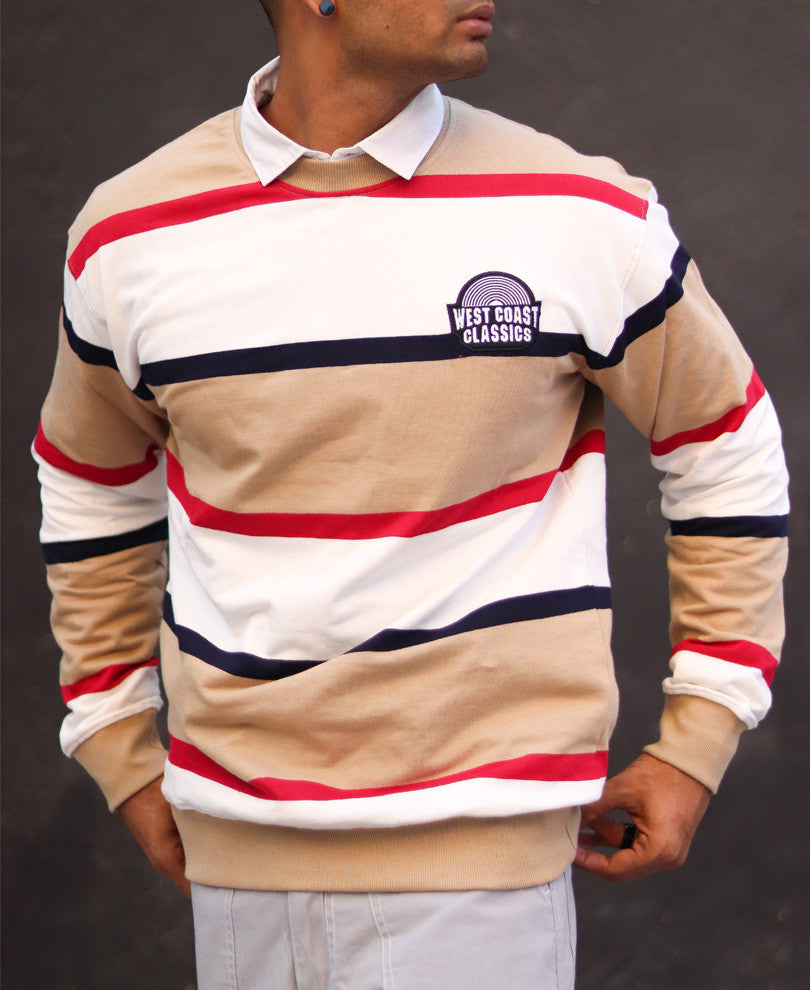 Beige Stripes Oversize Drop Shoulder T Shirt