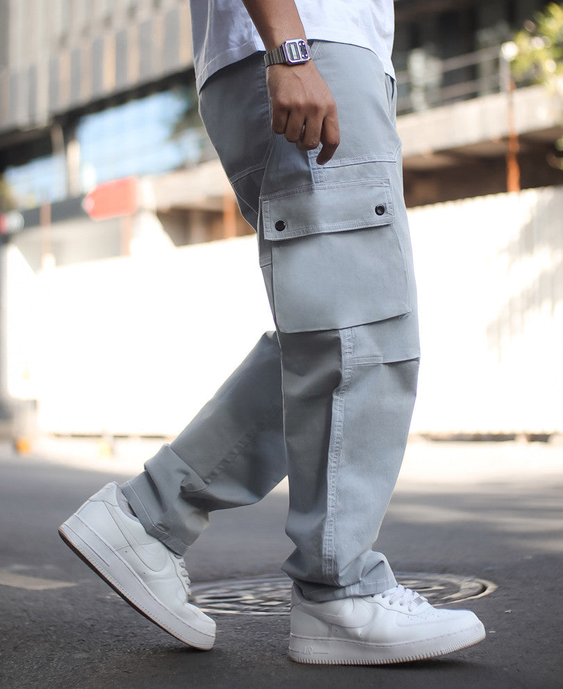 Light Grey Cargo Pocket Baggy Fit Cargo Pant