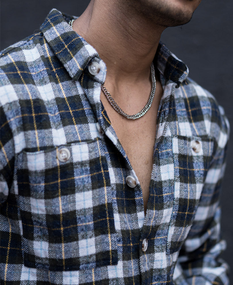 Green Pocket Checks Oversize Drop Shoulder Shirt