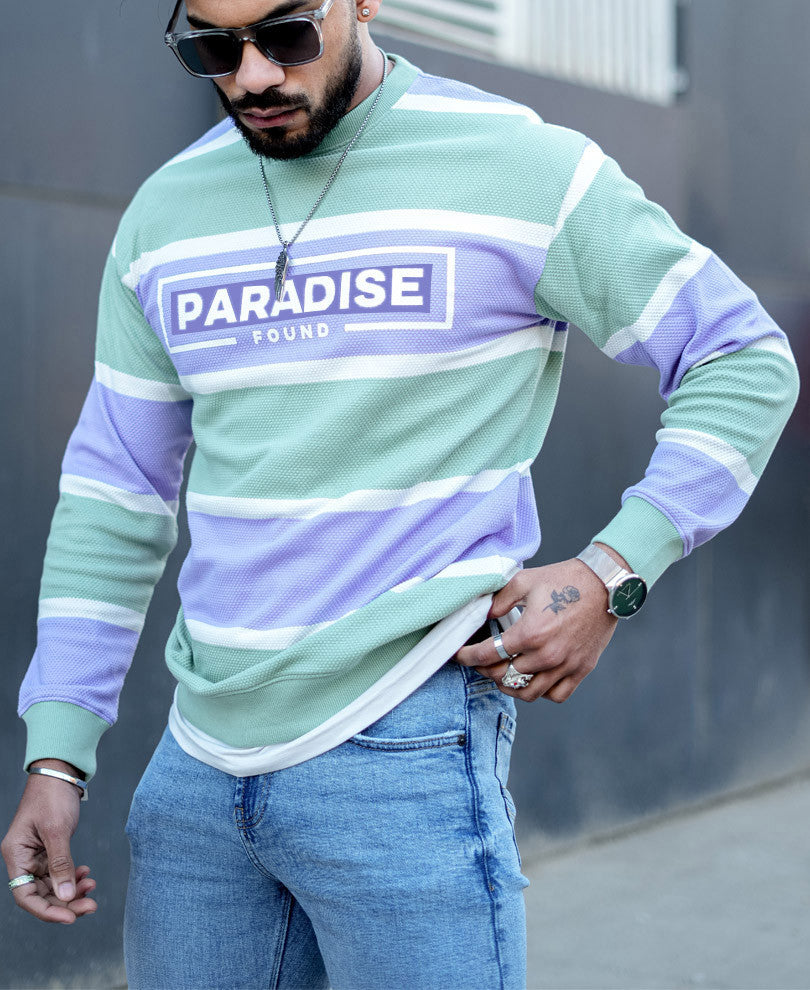 Pista Green Striped Oversize Drop Shoulder T Shirt