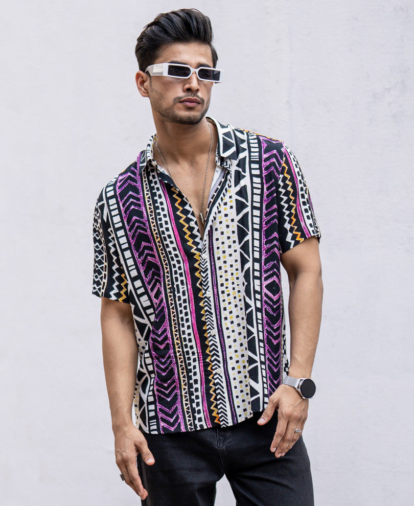 Multi Color Ethnic Print Half Sleeves Shirt
