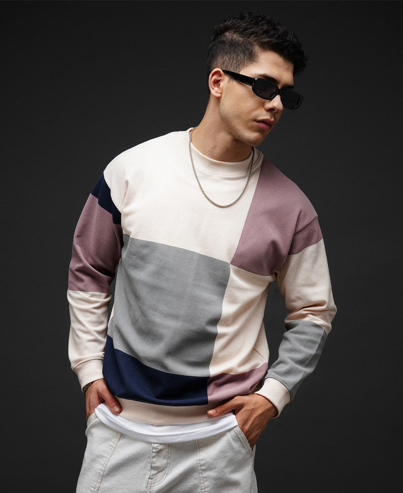 Cream Color Block Oversize Drop Shoulder T Shirt
