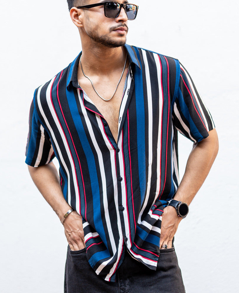 Multi Vertical Striped Half Sleeves Shirt