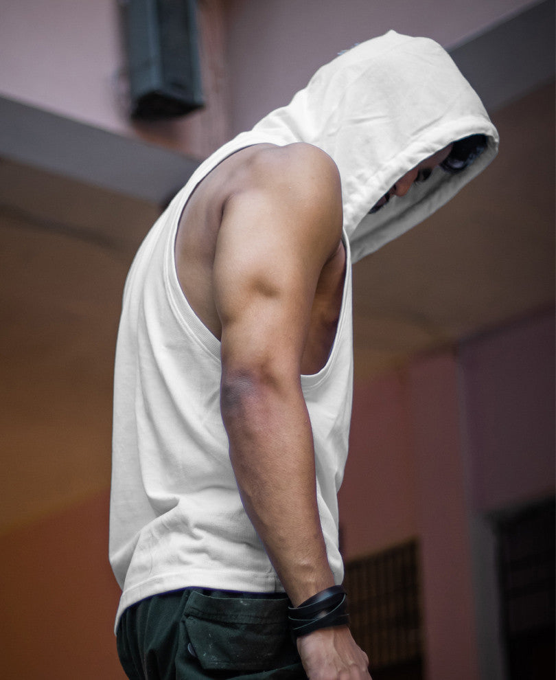 Acro Grey Tank Top With Hood Gym Vest