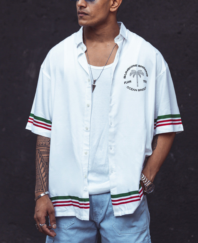 White Sunshine Print Oversize Drop Shoulder Shirt