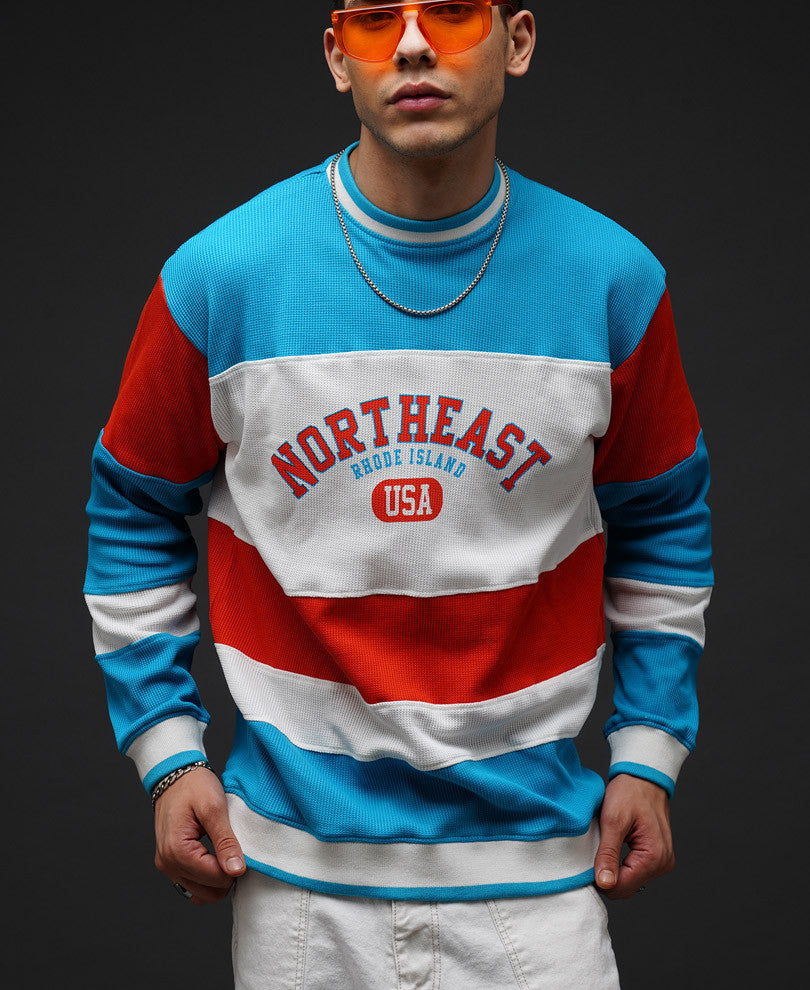 Blue Color Panel Oversize Drop Shoulder T Shirt