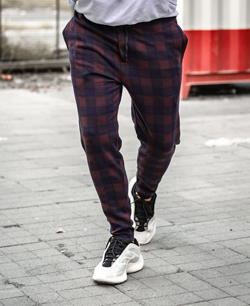 Maroon and Navy Blue Checks Track Pant