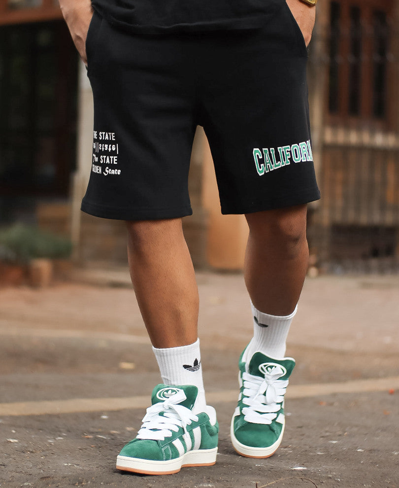 Black California Print Shorts