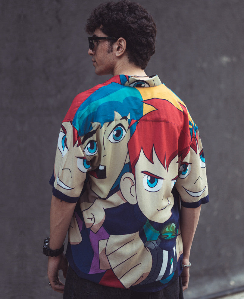 Mix Color Cartoon Print Oversize Drop Shoulder Shirt