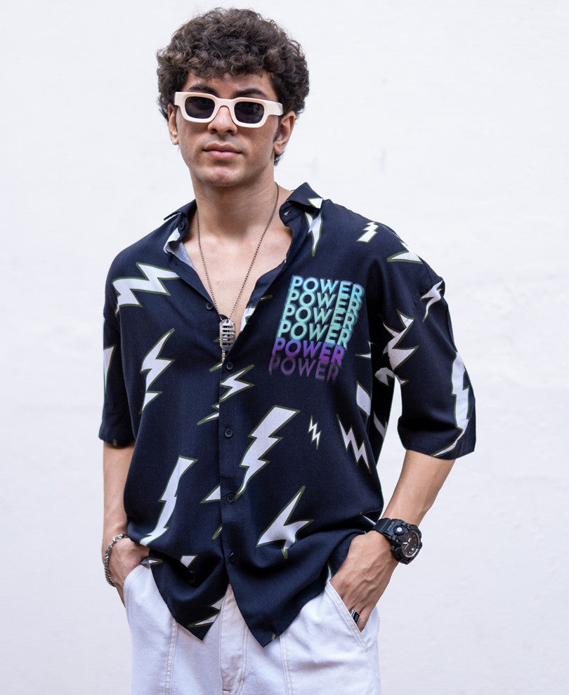 Black Power Print Oversize Drop Shoulder Shirt