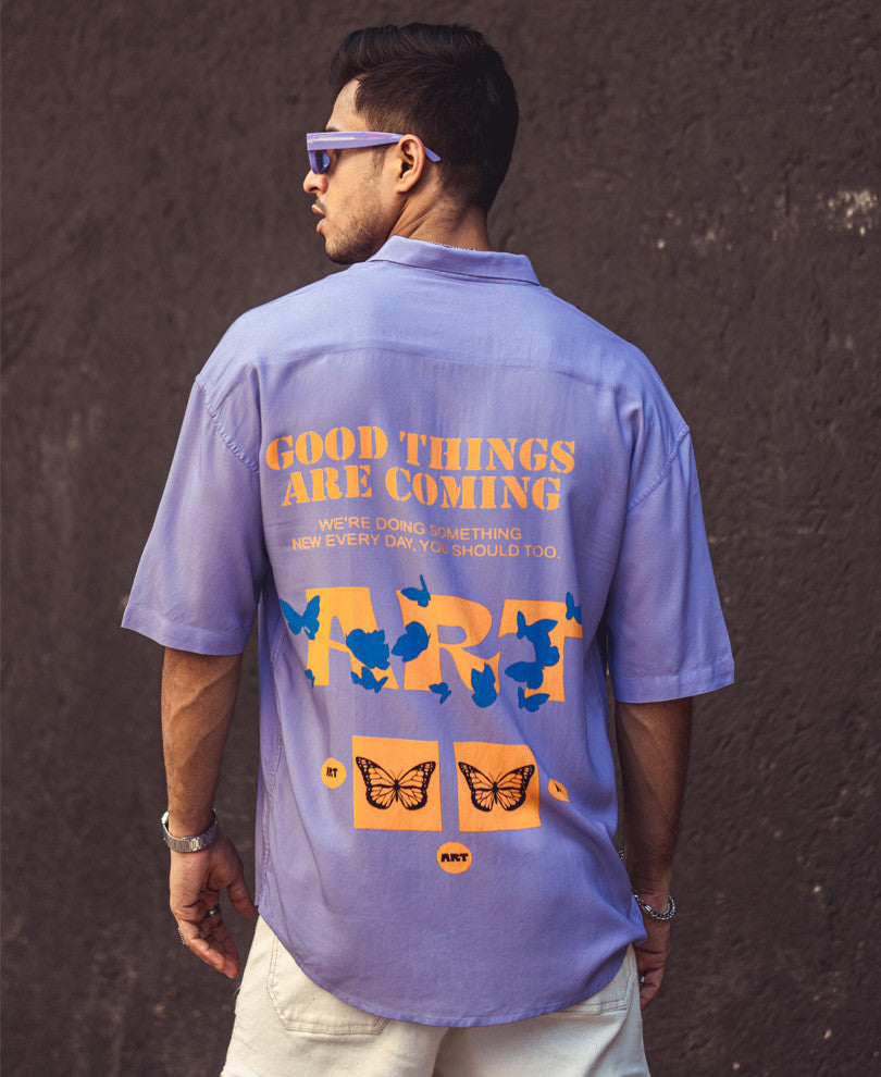 Purple Art Back Print Oversize Drop Shoulder Shirt