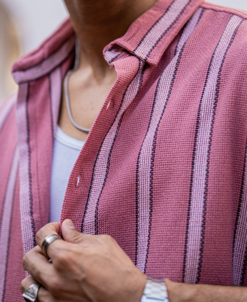 Pink Striped Structured Oversize Drop Shoulder Shirt