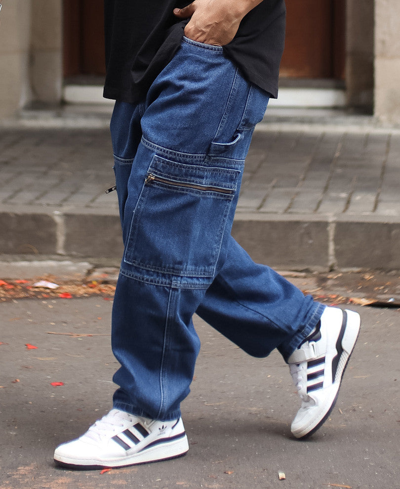 Blue Side Pocket Baggy Fit Denim Jeans