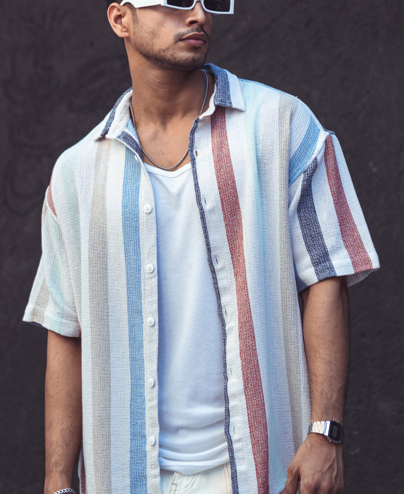 Multi Color Striped Structured Oversize Drop Shoulder Shirt