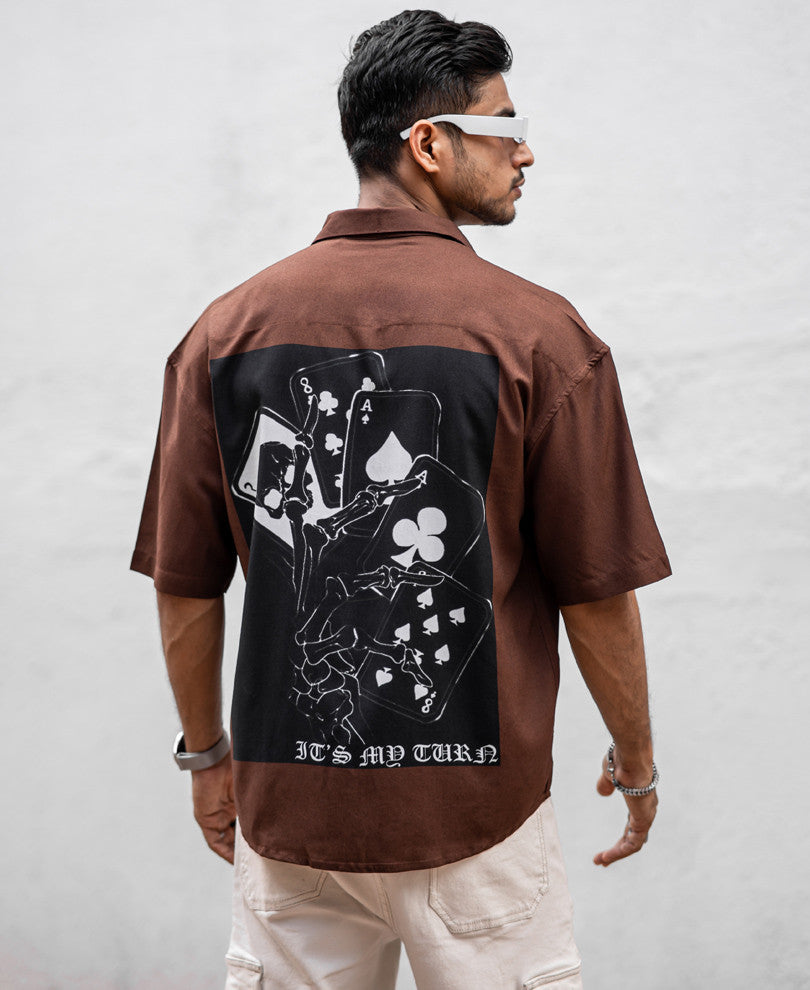 Brown It's My Turn Back Print Oversize Drop Shoulder Shirt