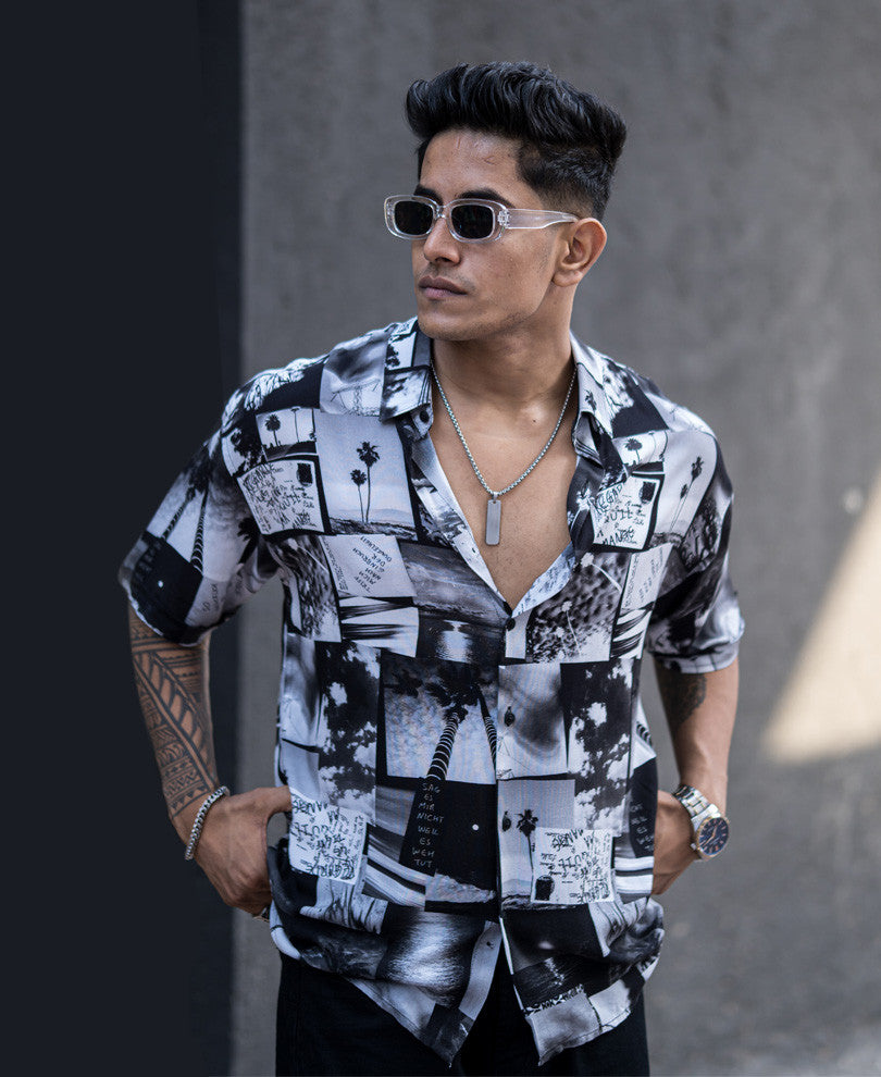 Black Frame Art Print Oversize Drop Shoulder Shirt