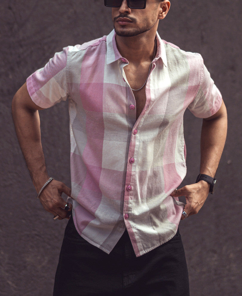 Light Pink Checks Half Sleeves Shirt