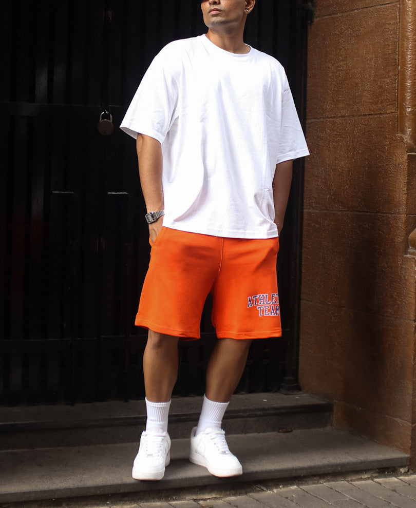 Orange Athletic Team Print Shorts