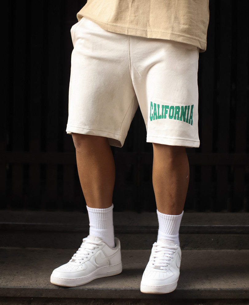 Light Beige California Print Shorts