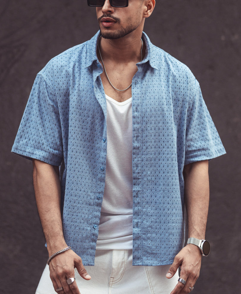 Sky Blue Structured Oversize Drop Shoulder Shirt