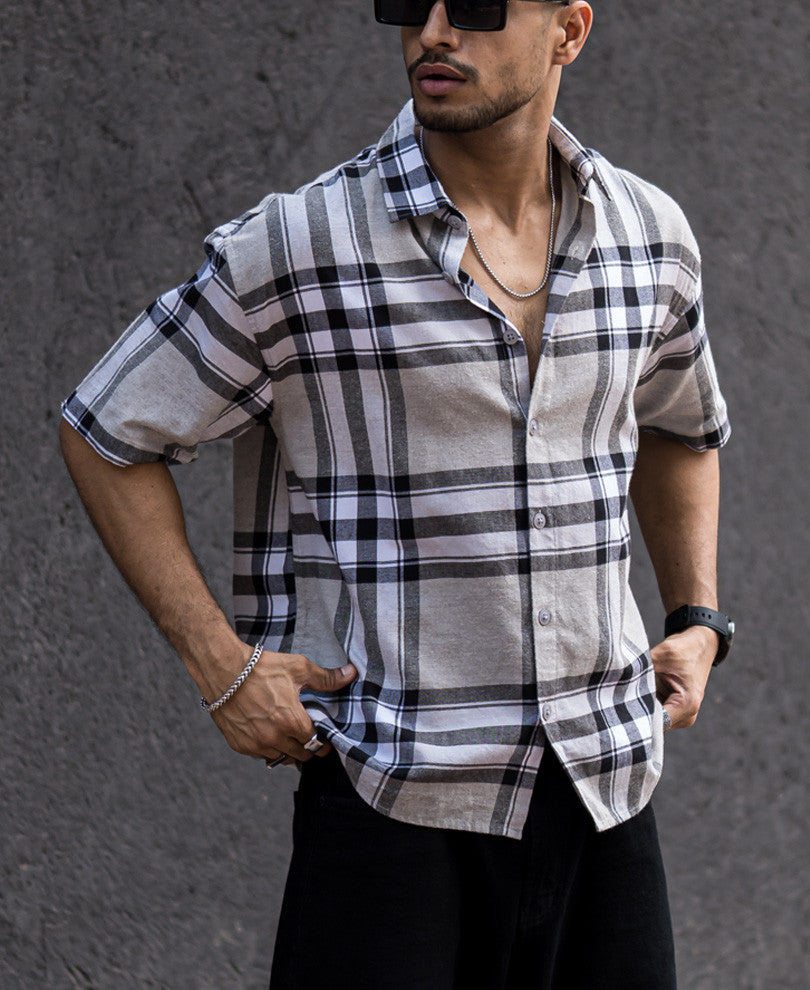 Grey Checks Oversize Drop Shoulder Shirt