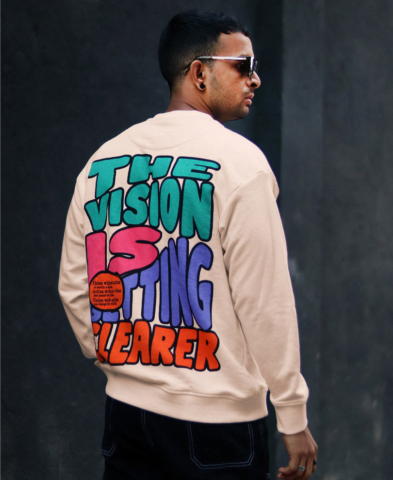 Off White Vision Back Print Oversize Drop Shoulder Sweatshirt