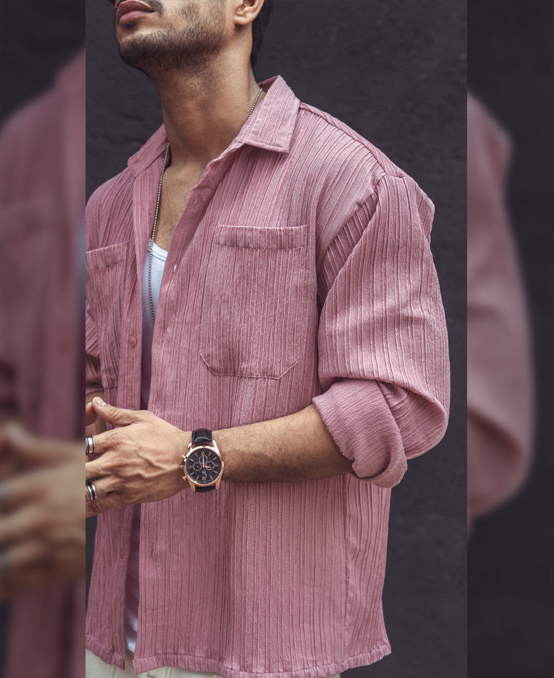 Pink Double Pocket Oversize Drop Shoulder Shirt