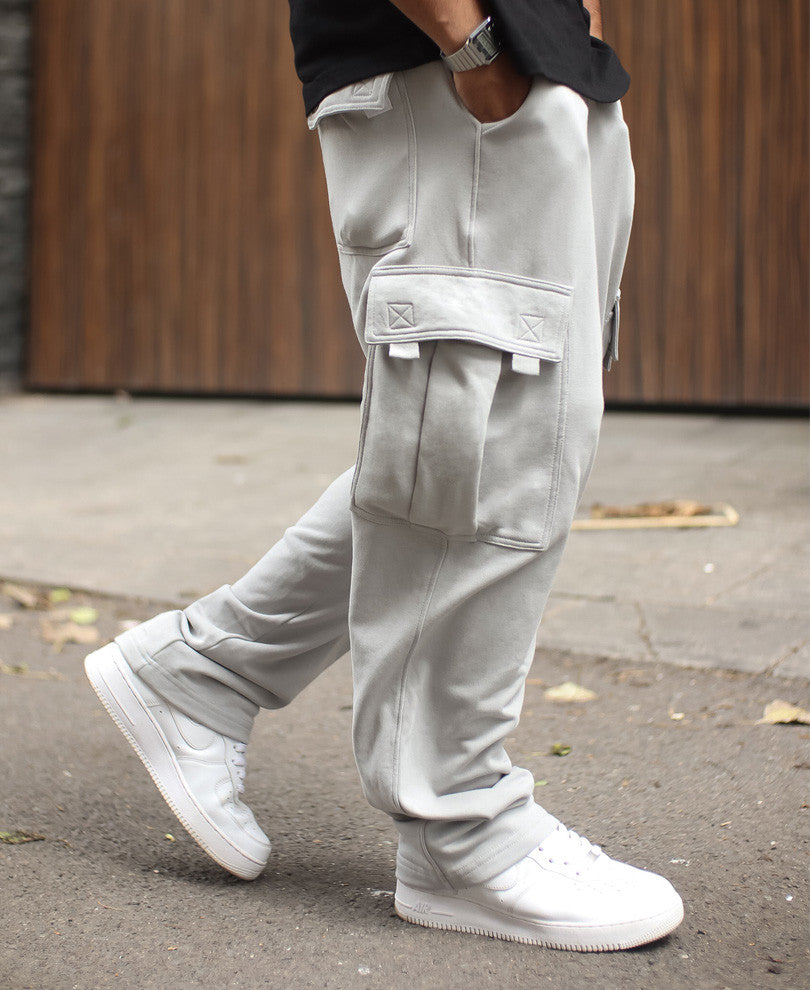 Grey Cargo Pocket Baggy Fit Track Pant