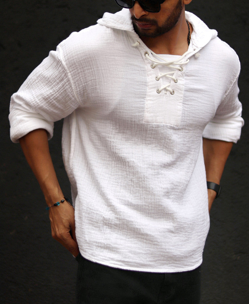 White Hoodie Oversize Drop Shoulder Shirt