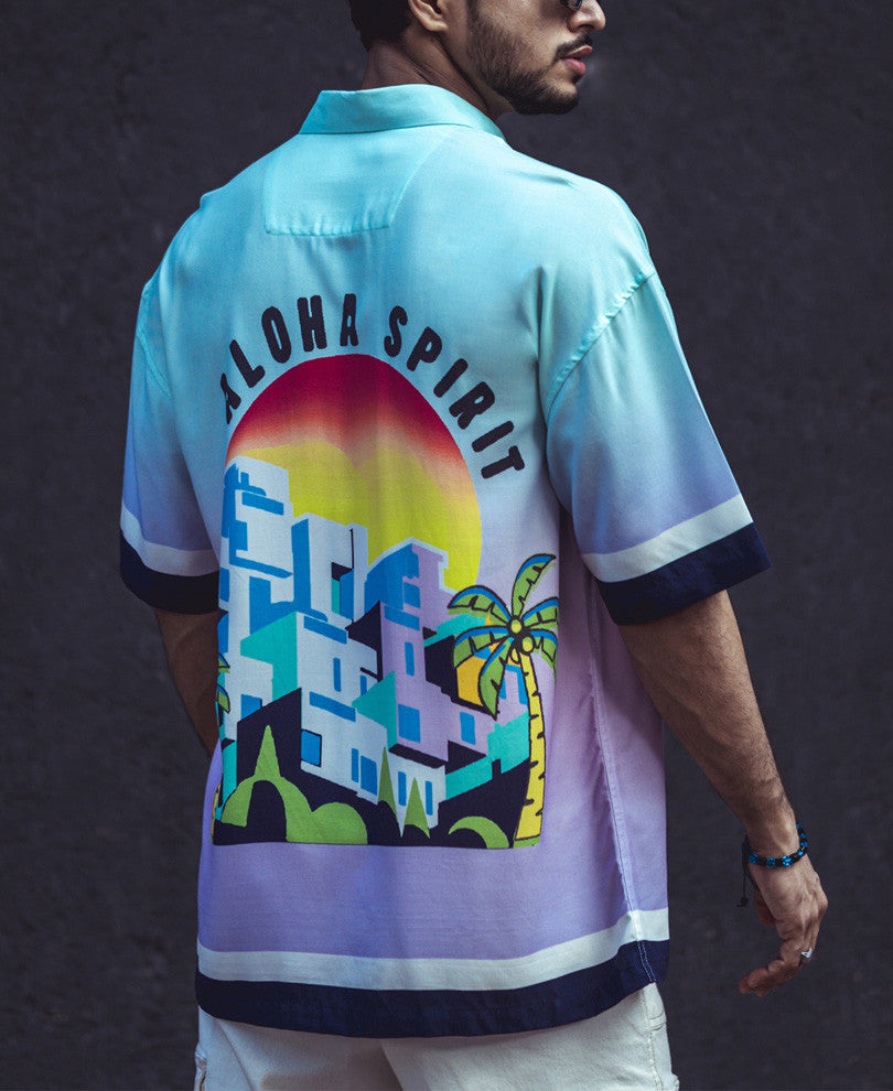 Sea Green Aloha Spirit Print Oversized Shirt