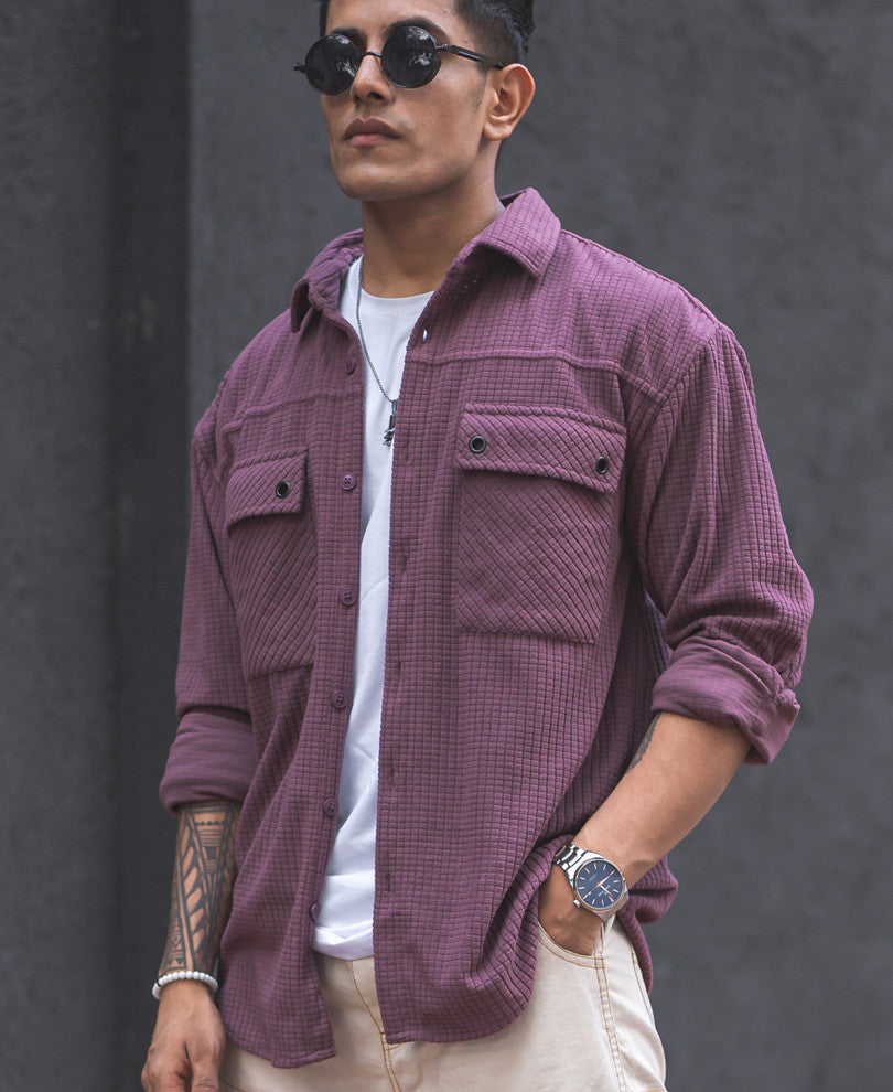 Rust Pink Structured Knit Oversized Shirt