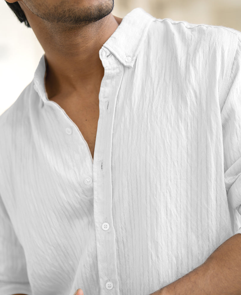 White Regular Fit Stripes Full Sleeves Shirt