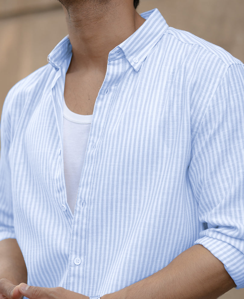 Light Blue And White Stripes Regular Fit Full Sleeves Shirt
