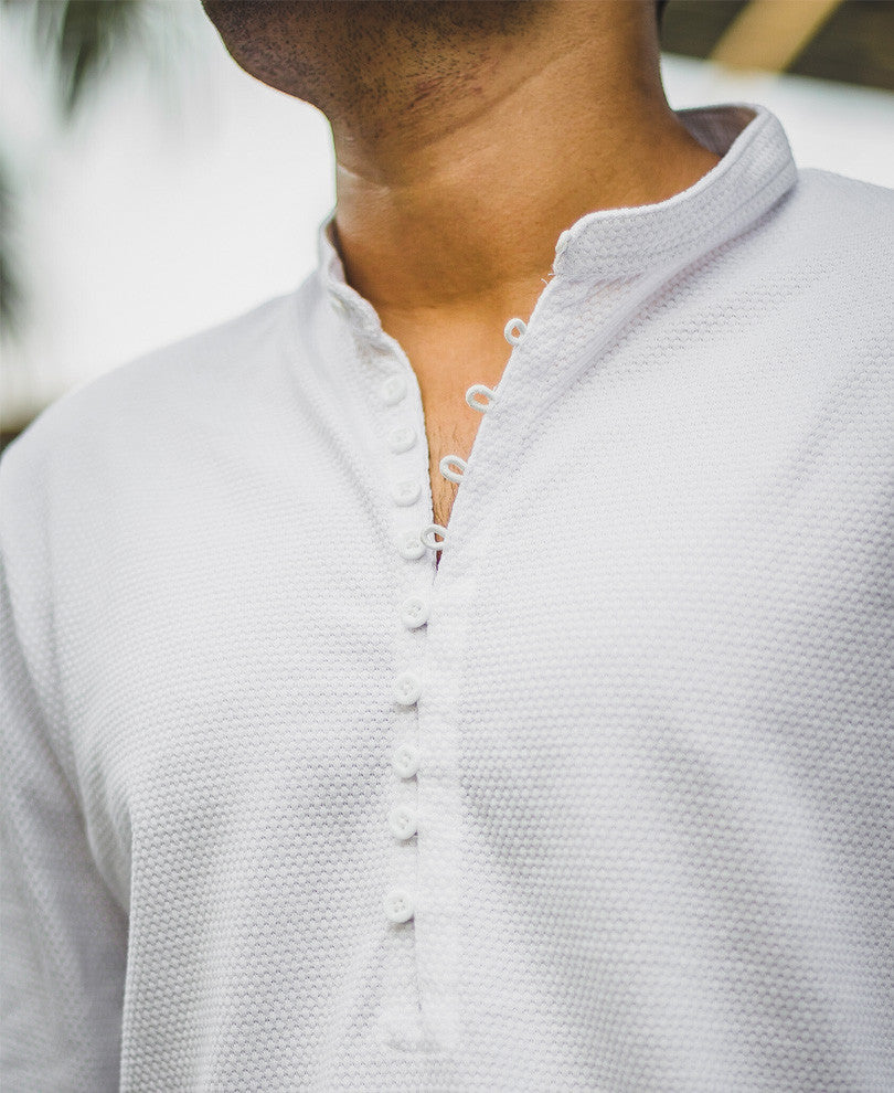 White Kurta Style Full Sleeves T Shirt